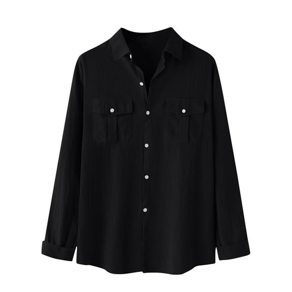 PuLe Mens Henley Men's Fashion And Winter Stand Collar Long Sleeve Solid Color Linen Shirt Top