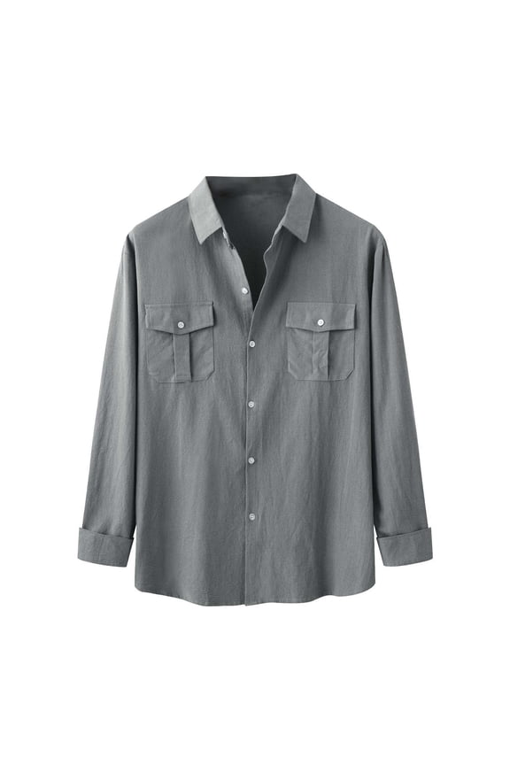 PuLe Mens Henley Men's Fashion And Winter Stand Collar Long Sleeve Solid Color Linen Shirt Top