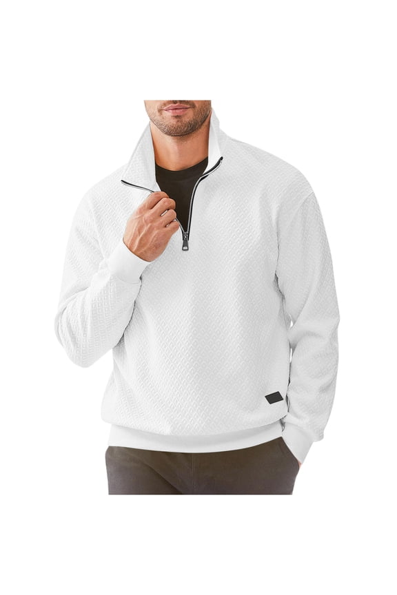 PuLe Mens Henley Men's Quarter Zip Sweatshirt Casual Long Sleeve Solid Color Geometric Texture Pullover Knit Sweatshirt