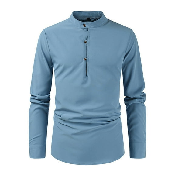 PuLe Mens Henley Men's Solid Shirt Spring And Button Long Sleeve Standing Collar Fashion Casual Shirt Top/shirt Blouse