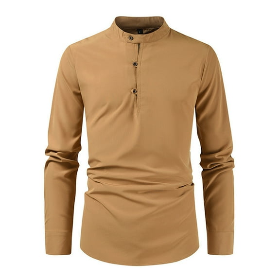PuLe Mens Henley Men's Solid Shirt Spring And Button Long Sleeve Standing Collar Fashion Casual Shirt Top/shirt Blouse