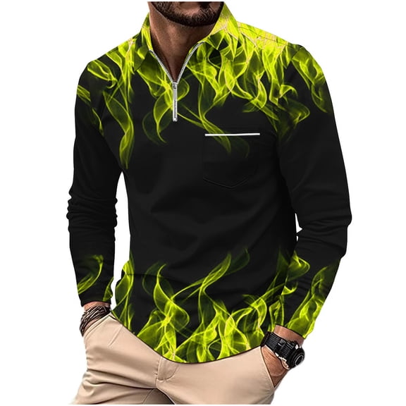 PuLe Mens Long Sleeve Top Collar top&shirt Shirts for Men Classic Casual Slim Fit T-Shirts Zip Up Graphic Printed Tops Golf s