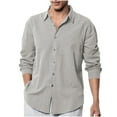 thumbnail image 1 of PuLe Mens Long Sleeve Top Men's And Linen Solid Color Fashion Long-sleeved Lapel Top/shirt, 1 of 6