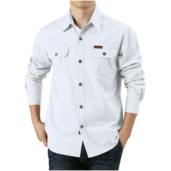 PuLe Mens Long Sleeve Top Men's Fashionable Casual Corduroy Solid Long Sleeve Turndown Collar Blouse Shirt