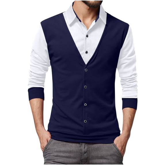 PuLe Mens Long Sleeve Top Men's Lapel Button Striped Loose Casual Long Sleeved Shirt