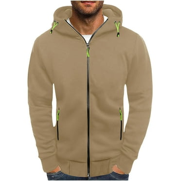 PuLe Mens Long Sleeve Top Men's solid color hooded long sleeved zipper jacket