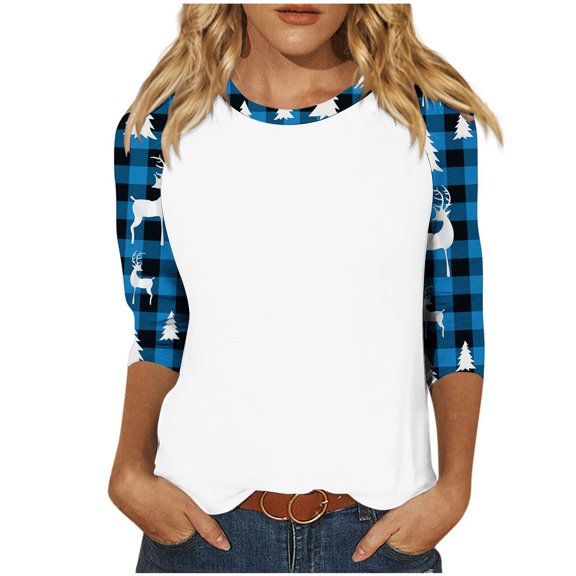 PuLe Merry Christmas Shirts Women Graphic Print Baseball T Shirt 3/4 Sleeve Raglan Christmas Tee Tops Merry Christmas Shirts Women Gra