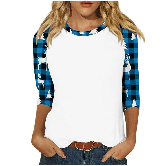 PuLe Merry Christmas Shirts Women Graphic Print Baseball T Shirt 3/4 Sleeve Raglan Christmas Tee Tops Merry Christmas Shirts Women Gra