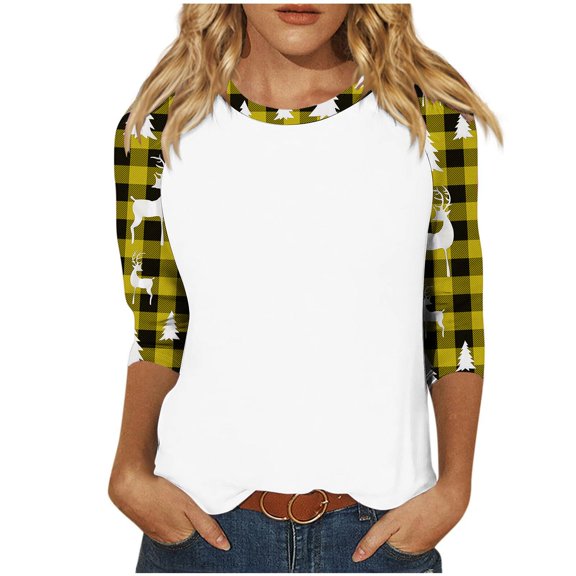 PuLe Merry Christmas Shirts Women Graphic Print Baseball T Shirt 3/4 Sleeve Raglan Christmas Tee Tops Merry Christmas Shirts Women Gra