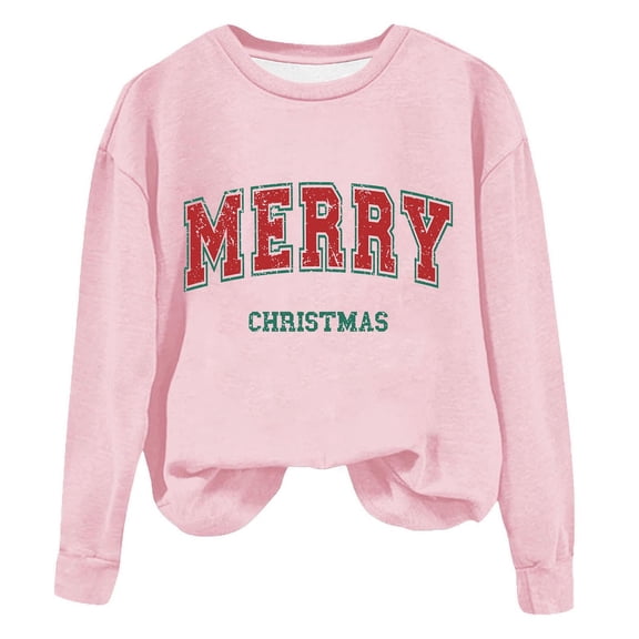 PuLe Merry Christmas Sweatshirts Women Classic Merry Letter Print Sweatshirts Xmas Holiday Party Pullover Blouse