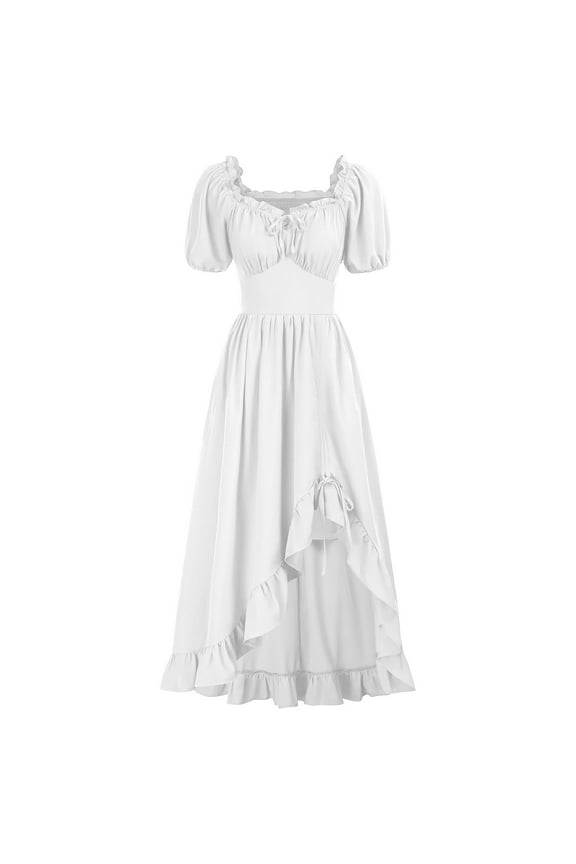 PuLe 【New】 Summer Short Sleeve Dress Scarlet Darkness Renaissance Dress Women Cottagecore Corset Dress Ruffle Maxi Dress