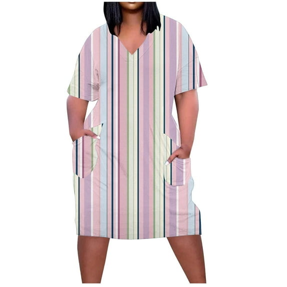 PuLe 【New】 Summer Short Sleeve Dress Summer Dresses for Women Eyelet V Neck Short Sleeve Chest Pocket Lightweight Beach Vacation Attire Plus Size