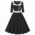 thumbnail image 1 of PuLe 【New】 Summer Short Sleeve Dress Women 3/4 Sleeve Square Neck Lapel 1950s Vintage Audrey Hepburn Style Cocktail Swing Dresses Retro 50s 60s Wedding Prom Dress, 1 of 8