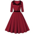 thumbnail image 1 of PuLe 【New】 Summer Short Sleeve Dress Women 3/4 Sleeve Square Neck Lapel 1950s Vintage Audrey Hepburn Style Cocktail Swing Dresses Retro 50s 60s Wedding Prom Dress, 1 of 8
