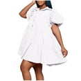 thumbnail image 1 of PuLe 【New】 Summer Short Sleeve Dress Women Summer Babydoll Dress Casual Puff Sleeve Pleated Ruffle Hem Button Down Shirt Mini Dresses, 1 of 8