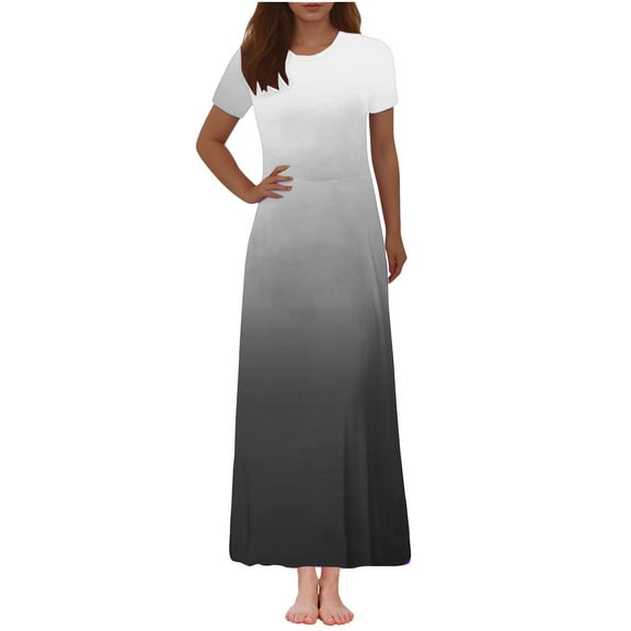 PuLe 【New】 Summer Short Sleeve Dress Women Summer Maxi Dress Casual Long Boho Beach Sundresses Casual Crewneck Short Sleeve Ankle Length Dress