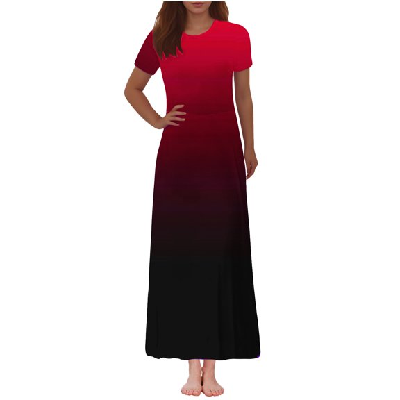 PuLe 【New】 Summer Short Sleeve Dress Women Summer Maxi Dress Casual Long Boho Beach Sundresses Casual Crewneck Short Sleeve Ankle Length Dress