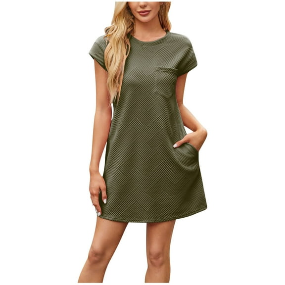PuLe 【New】 Summer Short Sleeve Dress Women's Summer Casual T Shirt Dresses - Classic Cap Sleeve Beach Vacation Sundress with Pockets