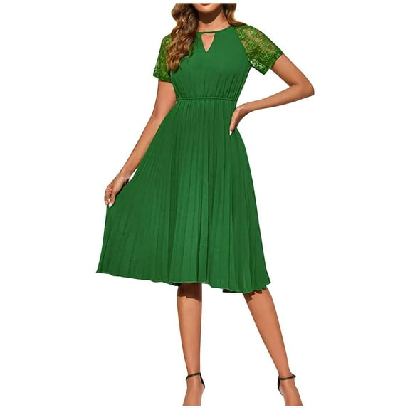PuLe 【New】 Summer Short Sleeve Dress Women's Summer Halter Smocked Midi Dress Sleevelesss V Neck Ruffle Tiered Swing Flowy A Line Beach Sundress