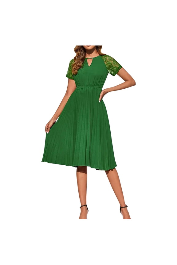 PuLe 【New】 Summer Short Sleeve Dress Women's Summer Halter Smocked Midi Dress Sleevelesss V Neck Ruffle Tiered Swing Flowy A Line Beach Sundress