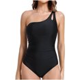 thumbnail image 1 of PuLe One Shoulder One Piece Swimsuit for Women Tummy Control Bathing Suits Modest Full Coverage Keyhole Swimwear ﻿, 1 of 3