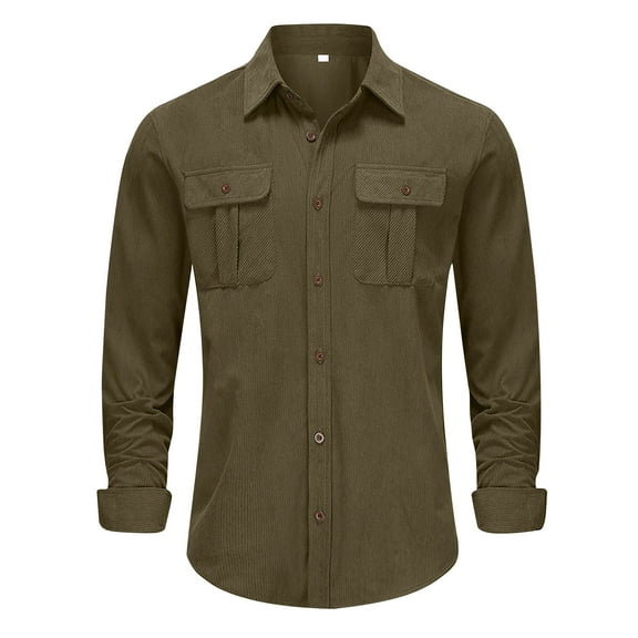 PuLe Rugby Shirt Dress Shirt for Men Western Cowboy Long Sleeve Casual Two Pockets Work Solid Wrinkle Free Shirts 