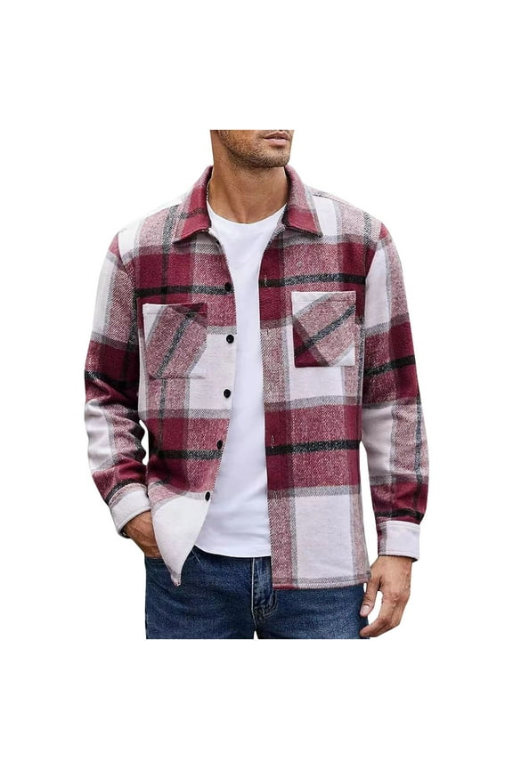 PuLe Rugby Shirt Flannel Shirt For Men Fall Trendy Plaid Shirts Casual Long Sleeve Lapel Jacket Lightweight Button Down Shacket Shirts