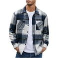 thumbnail image 1 of PuLe Rugby Shirt Flannel Shirt For Men Fall Trendy Plaid Shirts Casual Long Sleeve Lapel Jacket Lightweight Button Down Shacket Shirts, 1 of 1