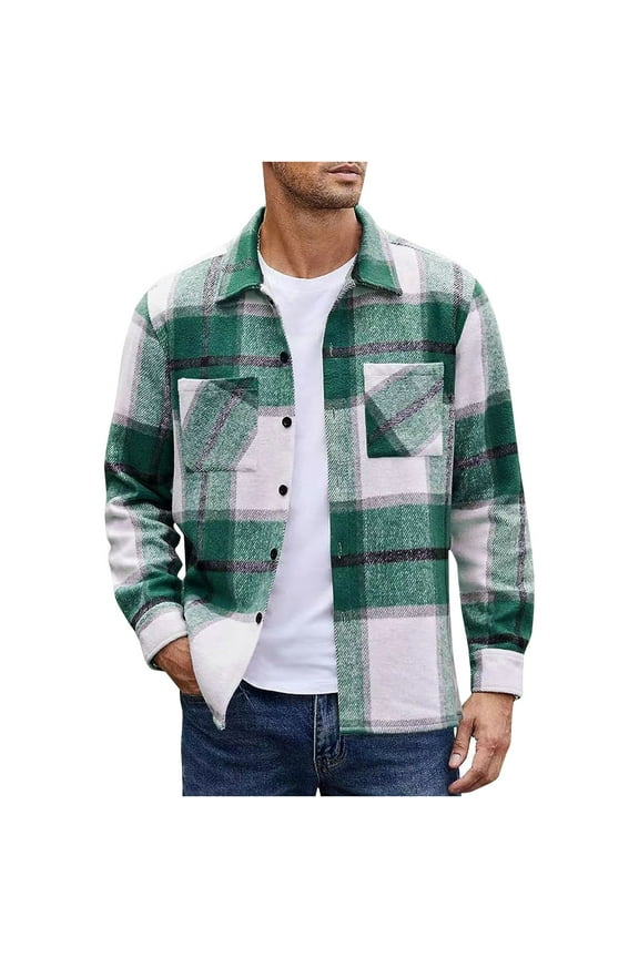 PuLe Rugby Shirt Flannel Shirt For Men Fall Trendy Plaid Shirts Casual Long Sleeve Lapel Jacket Lightweight Button Down Shacket Shirts
