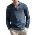 thumbnail image 1 of PuLe Rugby Shirt Henley Shirts for Men Cotton Linen Long Sleeve Lapel Collar V Neck Shirts Vintage Casual Comfy Beach Plaid Blouse Tops ﻿, 1 of 1
