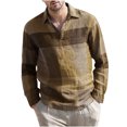 thumbnail image 1 of PuLe Rugby Shirt Henley Shirts for Men Cotton Linen Long Sleeve Lapel Collar V Neck Shirts Vintage Casual Comfy Beach Plaid Blouse Tops ﻿, 1 of 6