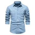 thumbnail image 1 of PuLe Rugby Shirt Men's Long Sleeve Denim Shirt Cotton Button Casual Double Pocket Slim Shirt, 1 of 5