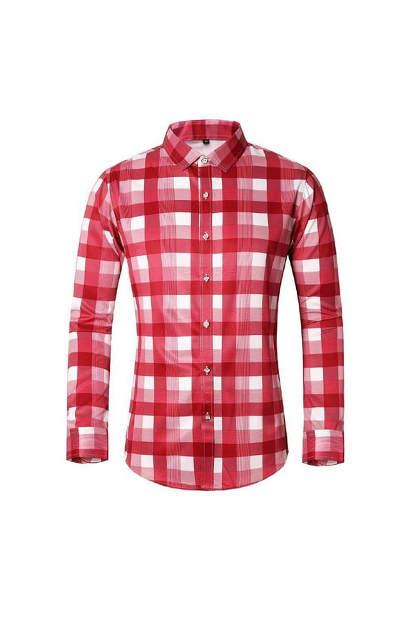 PuLe Rugby Shirt Men's Plaid Button Down Shirts Cotton Long Sleeve Dress Shirts Regular Fit Gingham Shirts ﻿