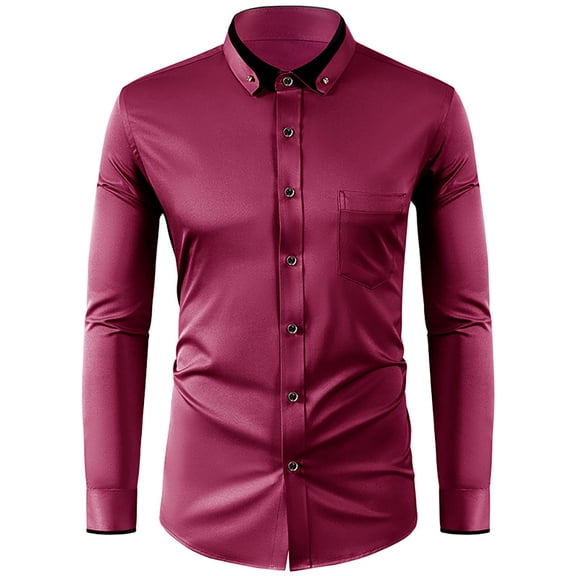 PuLe Rugby Shirt Men's Slim Dress Shirts Long Sleeve Stretch Casual Business Button Down Shirt