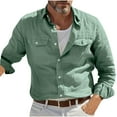 thumbnail image 1 of PuLe Rugby Shirt Mens Casual Solid Color Long Sleeve Shirts Cotton Linen Lapel Shirt with Pockets Casual Lightweight Button Down Tops, 1 of 6