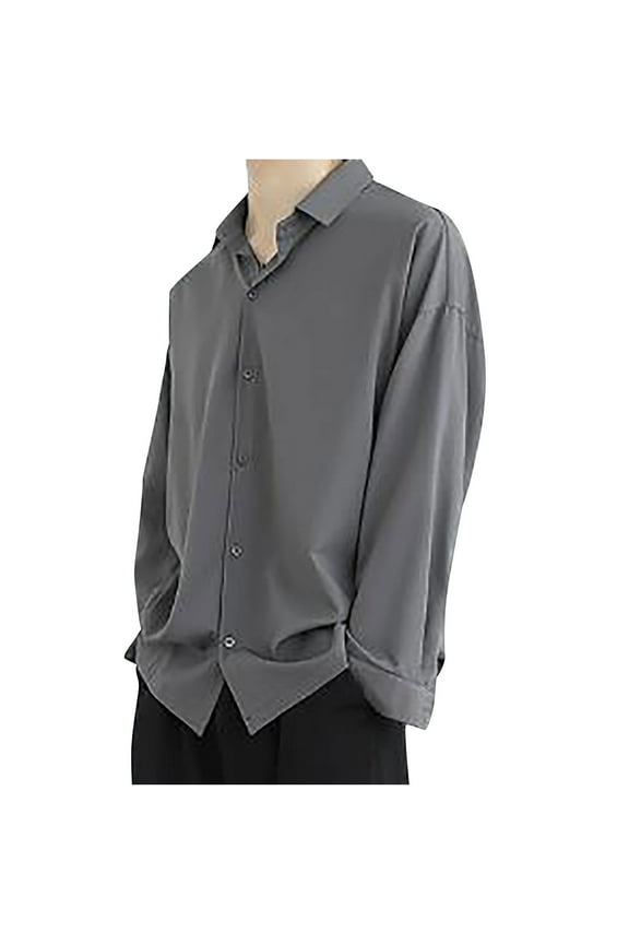 PuLe Shirts for Men Comfort Button Down Tees for Mens Casual Daily Wear Vacation Weekend T-Shirts Solid Simple Fit Loose TShirts