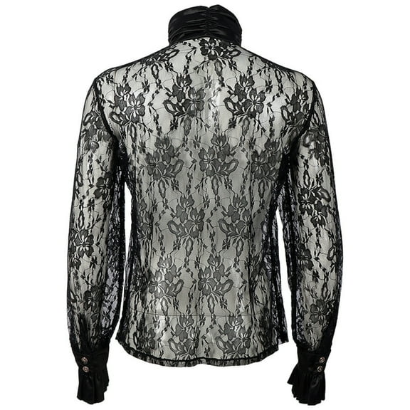 PuLe Shirts for Men Men's Sexy Sheer Floral Lace Pirate Vampire Shirt Renaissance Victorian Medieval Gothic Shirt 