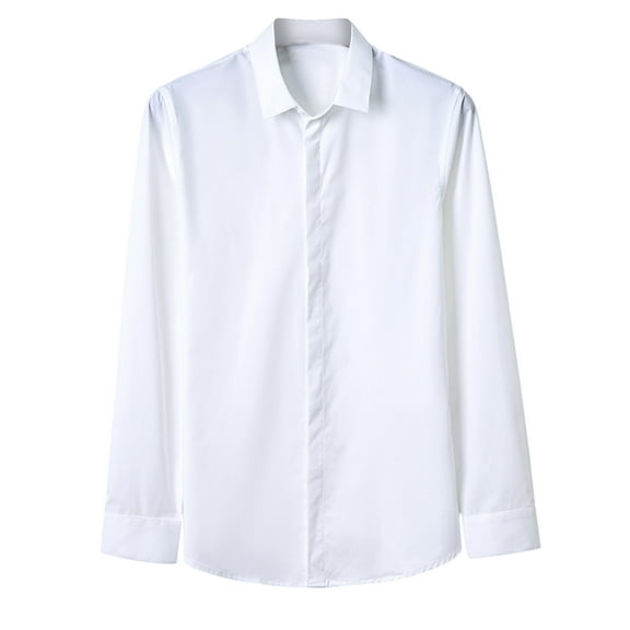 PuLe Shirts for Men Mens Wrinkle Free T-Shirt Slip Comfy Dress Shirts Casual Solid Color Long Sleeve Blouse Lapel Collared Formal Shirt