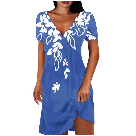 PuLe Summer Dress Sun Dresses for Women 2024 Vacation Sexy V Neck Short Sleeve T Shirt Dress Color Trendy Beach Sundress