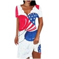 thumbnail image 1 of PuLe Summer Dress Sun Dresses for Women 2024 Vacation Sexy V Neck Short Sleeve T Shirt Dress Color Trendy Beach Sundress, 1 of 5