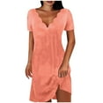 thumbnail image 1 of PuLe Summer Dress Sun Dresses for Women 2024 Vacation Sexy V Neck Short Sleeve T Shirt Dress Solid Color Trendy Beach Sundress, 1 of 4