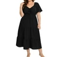 thumbnail image 1 of PuLe Summer Dress Women'S Solid Summer 2024 Dresses Loose Fit Short Sleeve Plus Size Dress Casual Comfy V-Neck Maxi Dresses for Ladies, 1 of 3