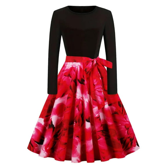 PuLe Summer Dress Womens Vintage Long Sleeve Hepburn Dresses Paisley Print Evening Dress Wedding Cocktail Patchwork A Line Midi Gown