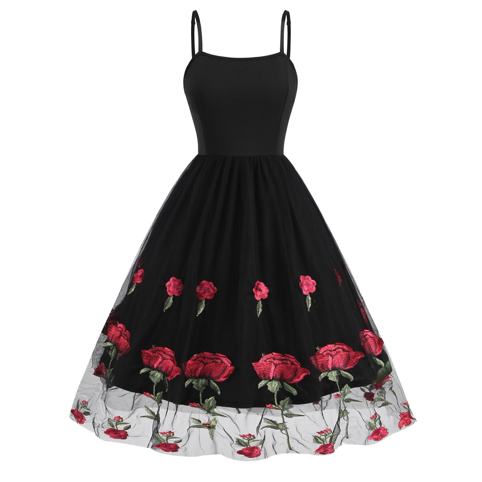 PULEN Pule Summer Women's Summer Camisole Gauze Rose Embroidery Retro Style Cocktail Dress, Size: 2XL, Blue