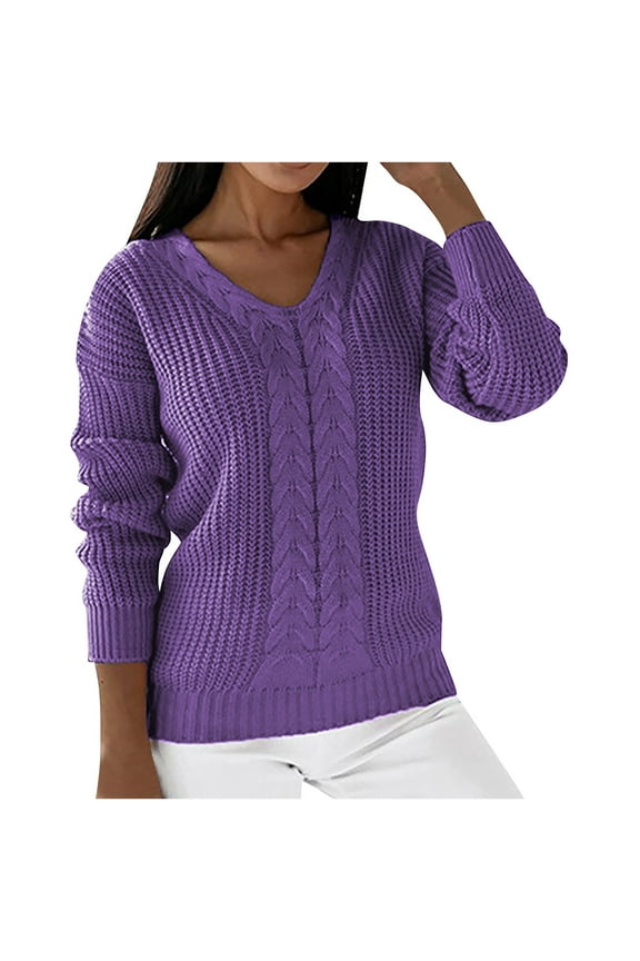 PuLe Sweaters for Women Plus Size Sweaters for Women V Neck Long Sleeve Cable Knit Sweaters Casual Fall Sweaters Soft Jumper Tops
