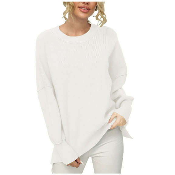 PuLe Sweaters for Women Sweater for Women Trendy Ribbed Knit Sweaters to Wear with Leggings Long Sleeve Crewneck Plain Pullover Sweatshirt