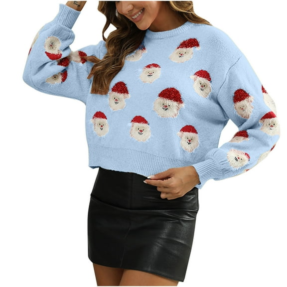PuLe Sweaters for Women Women Long Sleeve Knit Pullover, Christmas Santa Round Neck Sweatshirt Jumper Knitted Sweater Funny Pullover