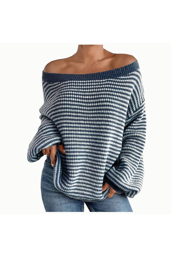 PuLe Sweaters for Women Women Off Shoulder Sweater Long Sleeve Knit Sweater Loose Pullover Jumper Tops