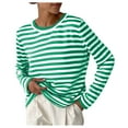 thumbnail image 1 of PuLe Sweaters for Women Women Striped Color Block Oversized T-Shirts Crew Neck Long Sleeve Pullover Boxy Tee Tops Loose Fit Basic Fall Shirts ﻿, 1 of 2