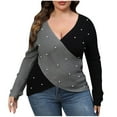 thumbnail image 1 of PuLe Sweaters for Women Women's Plus Size Color Block Sweater Sexy Deep V Neck Cross Wrap Pullover Top Fall Pearls Drop Shoulder Sweater, 1 of 8